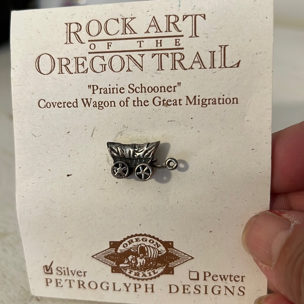 NWT vintage sterling silver covered wagon tie tack pin prairie schooner Oregon